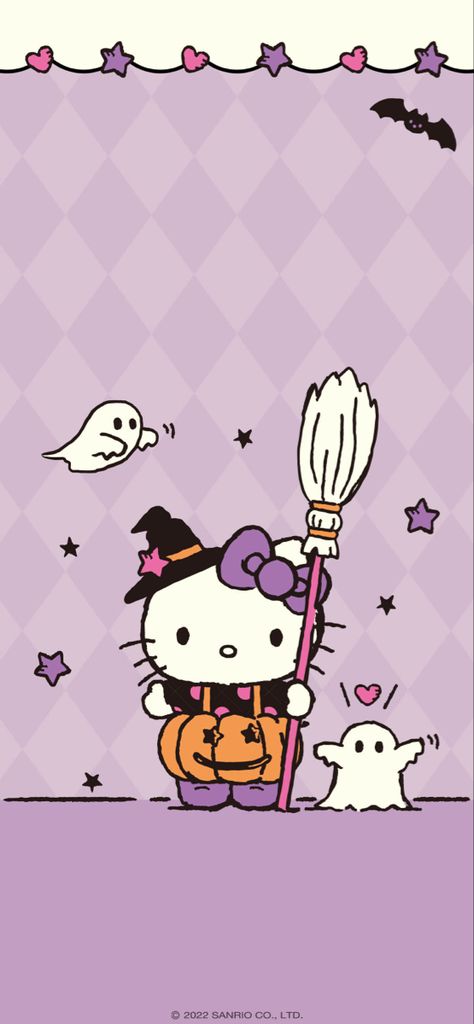 Sanrio Halloween Wallpaper, Lockscreen Kawaii, Sanrio Lockscreen, October Wallpapers, Halloween Sanrio, Hello Kitty Halloween Wallpaper, Pink Hello Kitty Wallpaper Iphone, Kawaii Prints, Pink Sanrio