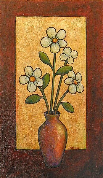 Flower With Vase Drawing, Simple Vase Drawing, Flower Vase Painting Acrylic Easy, Pot With Flowers Drawing, Easy Flower Vase Drawing, Flower Vases Drawing, Simple Easy Drawing Ideas Aesthetic, Flower In A Pot Drawing, Flower Vase Painting Easy