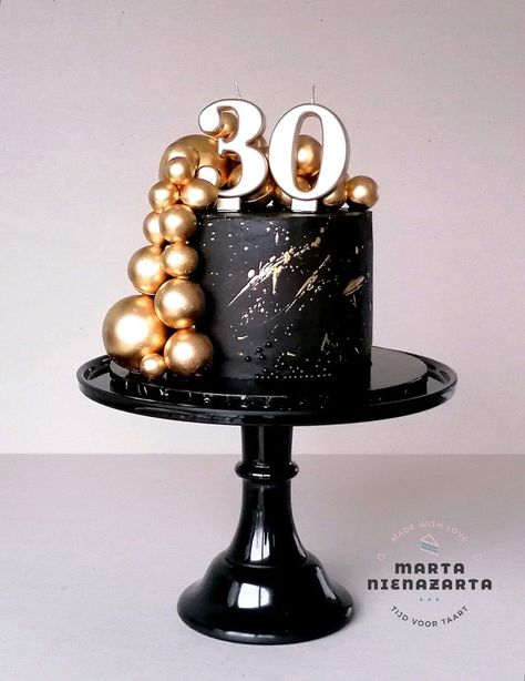 Black And Gold 30th Birthday Cake Men, 30th Birthday Cake Black And Gold, Black And Gold Birthday Cake, Black And Gold Birthday, Black And Gold Cake, Cake Design For Men, Modern Birthday Cakes, 40th Cake, Gold Birthday Cake