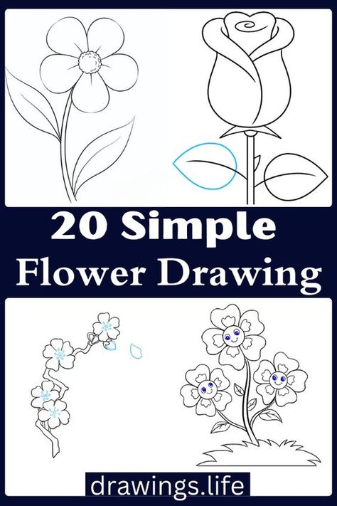 Flowers are always gorgeous, and a simple flower drawing can give you a whole day of enjoyment. They’re also perfect for adding color to your room or stylizing your drawing collection. Flower Drawing Tutorials For Beginners, How To Draw Flowers Step By Step Simple, Flowers To Sketch, How To Draw A Flower, How To Draw Flowers Step By Step, Draw Simple Flowers, Floral Drawing Design, Poppy Flower Drawing, Flower Drawing Easy