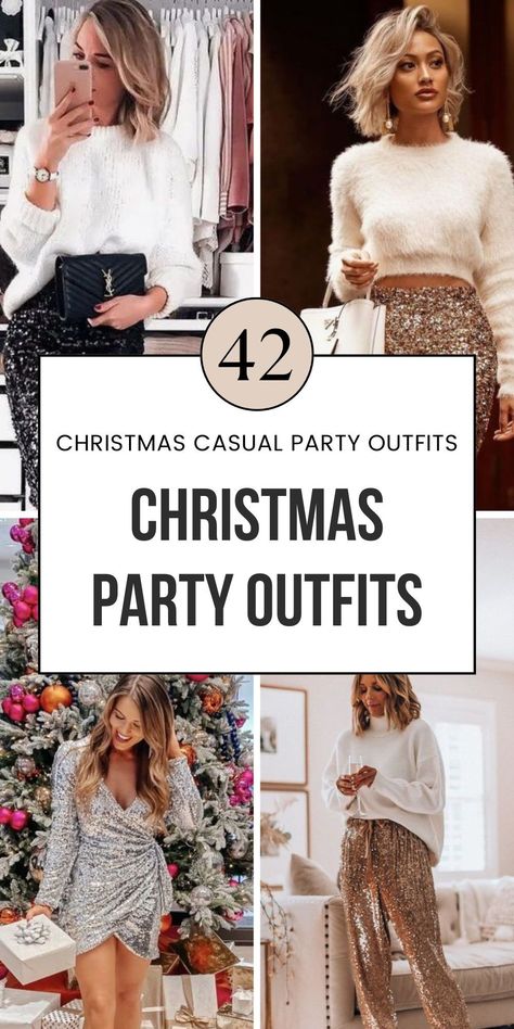 Find the perfect balance between fancy and classy with these women’s Christmas party outfits. Whether you’re dressing for a formal dinner or a casual gathering, these ideas will keep you stylish. Check out Christmas 2024 fashion trends to inspire your holiday wardrobe. Save this pin for the best Christmas 2024 outfit ideas! Trendy Holiday Outfits 2024, Party Blouses For Women, Sage Green Christmas Outfit, Christmas Dressing Ideas For Women, Formal Christmas Dinner Outfit, Bowling Christmas Party Outfit, Corporate Office Party Outfit, Casual Christmas Party Outfit For Women Jeans, Modest Christmas Party Outfit