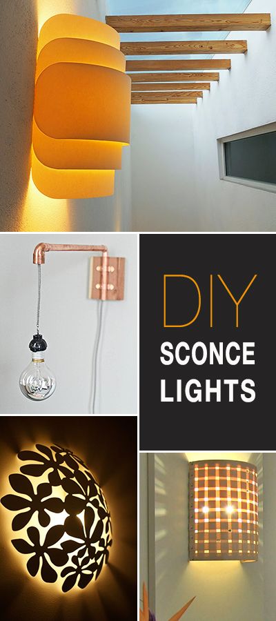 DIY Sconce Lights • A Round-up of all kinds of great ideas, projects and tutorials! Learn how to make your own sconce lights! Diy Bedroom Lamp Ideas, Diy Wall Lamp Shade, Diy Ambient Lighting, Diy Wall Light Fixtures, Diy Wall Lights Ideas, Diy Sconces Ideas, Diy Wall Lamp, Wall Light Diy, Diy Wall Light