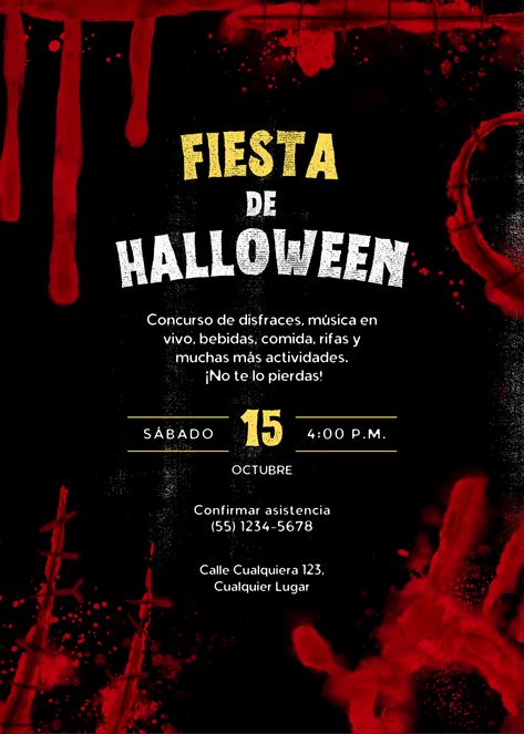 Es Completamente personalizable, permitiéndote adaptarla según tus preferencias. Con tu compra, recibirás un PDF por correo electrónico Instantaneamente que contiene un enlace directo a una plantilla editable en Canva. Halloween Invitaciones, Horror Themed Party, Fiesta Halloween, Halloween Fest, Halloween Flyer, Halloween 2, Halloween Party Invitations, Halloween Invitations, Party Halloween