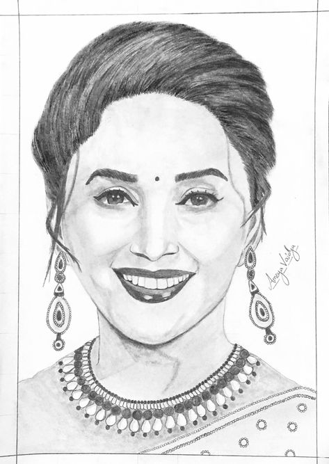 Drawing is a powerful means of self-expression, creativity, and communication. Whether you're a beginner with a desire to learn or an aspiring artist looking to refine your skills Click Image To Continue Reading... Madhuri Dixit Sketch, Indian Celebrity Portraits Drawing, Indian Celebrity Drawings, Film Sketch, Celebrity Sketch, Shading Ideas, Practice Sketches, Patina Art, Poster Rangoli