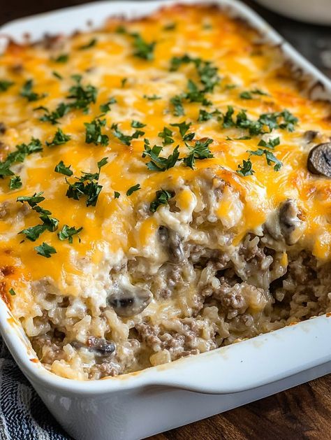 Beef and Rice Casserole Hamburg And Rice Recipes, Beef Rice Casserole Recipes, Hamburger Meat And Rice Recipes Easy, Rice And Hamburger Casserole, Ground Beef Recipes With Rice, Cheeseburger Rice Casserole, Rice And Beef Recipes, Rice And Ground Beef Recipes, Hamburger And Rice Casserole