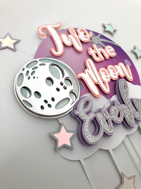 Two The Moon Cake Topper, Moon Cake Topper, Cricut Cake, 3d Cake Toppers, Paper Party Decorations, Packaging Ideas Business, Diy Cake Topper, Cake Banner Topper, Party Kits