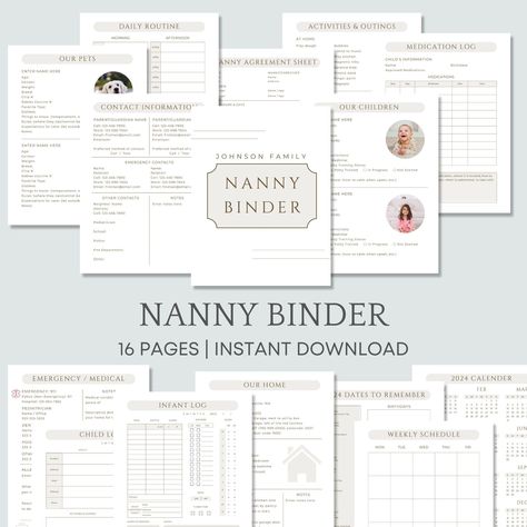 Editable Nanny Binder, Printable Nanny Planner Template, Nanny Notes, Infant Log, Emergency Contacts, Babysitter Info, Nanny Agreement Forms Nanny Log Printable Free, Medical Consent Form Children, Nanny Binder, Babysitter Checklist, Child Travel Consent Form, Nanny Contract, Die Nanny, Daily Routine Activities, Binder Templates