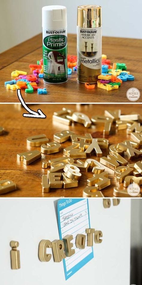 Budget Makeover, Diy Spray Paint, Apartments Decorating, Magnetic Letters, Astuces Diy, Diy Sprays, Old Chair, Gold Diy, Craft Stuff