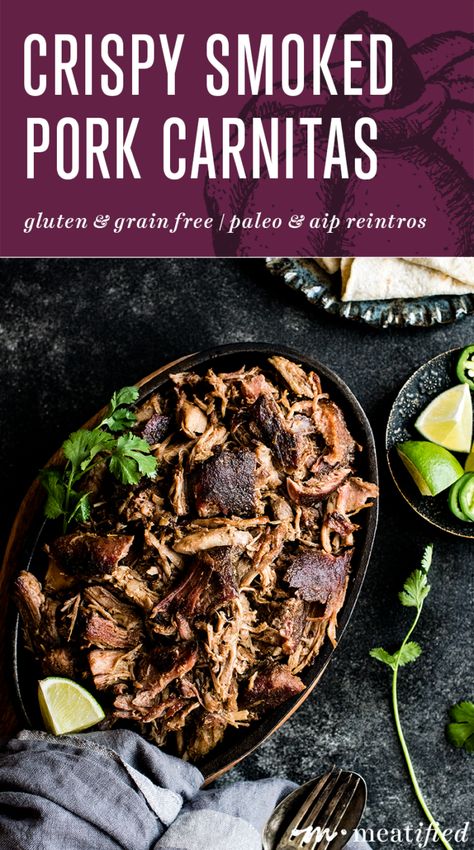 Smoked Pork Carnitas Recipe, Smoked Carnitas Recipe, Smoked Pork Carnitas, Smoked Pork Recipes, Mexican Meat, Traeger Cooking, Traeger Smoker, Pork Carnitas Recipe, Pork Broth