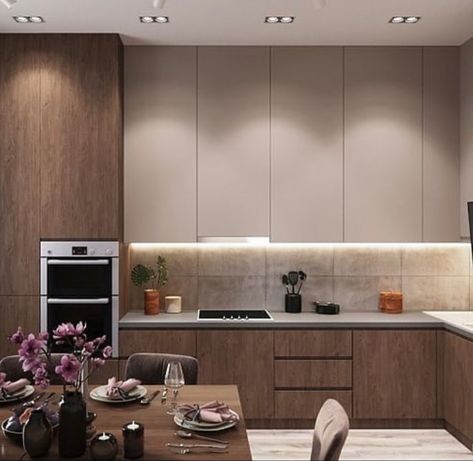 Latte Kitchen Cabinets, Minimal Kitchen Design, Latest Kitchen Designs, Kitchen Design Color, Interior Design Your Home, Minimalist Kitchen Design, Small Kitchen Decor, Kitchen Design Plans, Living Room Design Decor