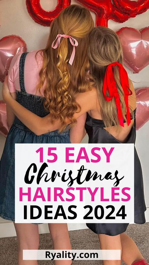 Ahhhh these are such cute christmas hair ideas Christmas Party Hair Ideas, Cute Hairstyles Simple, Party Hair Ideas, Cute Christmas Hair, Christmas Party Hair, Hairstyle For Party, Christmas Hair Ideas, Holiday Party Hair, College Hairstyles