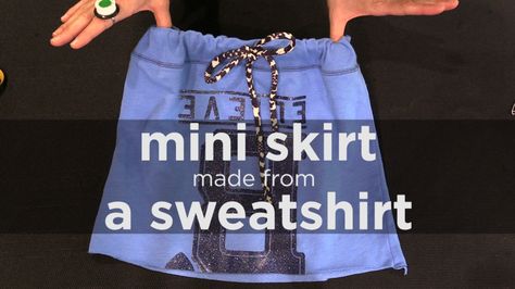 Sweatshirt Hacks, Diy Mini Skirt, How To Make A Skirt, Make A Skirt, Diy Skirts, Old Sweatshirt, How To Make Skirt, Hacks Diy, How To Turn