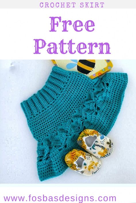 Crochet Skirt Free Pattern - Fosbas Designs Crochet Skirt Free Pattern, Crochet Baby Skirt, Skirt With Suspenders, Pinafore Pattern, Crochet Garments, Crochet Skirt Pattern, Reversible Skirt, Crochet Skirts, Baby Skirt