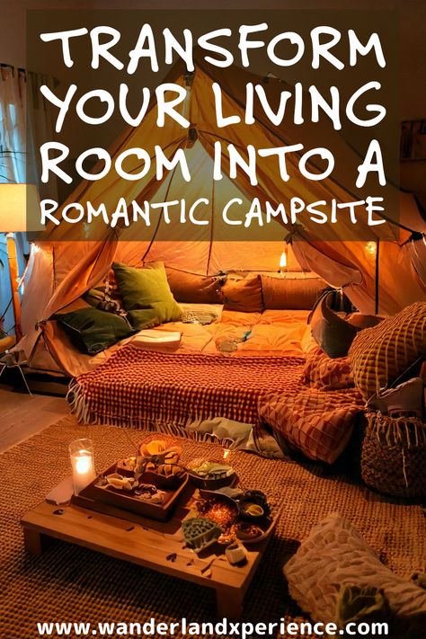 Want to surprise your partner with a unique date night at home? Try these indoor camping ideas to create a cozy and romantic atmosphere. From stargazing projectors to campfire-scented candles, we've got you covered. Click for our curated list of music suggestions to set the mood. Camping Indoors Romantic, Living Room Fort For Adults Romantic, Indoor Camping Ideas, Living Room Fort, Dog Hiking Gear, Dog Camping Gear, Camping Bedroom, Best Small Dog Breeds, Music Suggestions