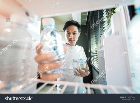 Asian man storing plastic bottles of drinking water in refrigerator, view from inside of refrigerator, wide angle pers #Ad , #Ad, #plastic#bottles#drinking#Asian Inside Refrigerator, Drink Fridge, Commercial Illustration, Kitchen Colour, Pocari Sweat, Bottle Drawing, Drawing Architecture, Perspective Drawing Architecture, Inside Car