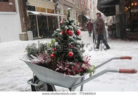 Wheelbarrow Christmas Ideas, Wheelbarrow Christmas Decor, Christmas Wheelbarrow Ideas, Christmas Wheelbarrow, Wheel Barrow Ideas, Antique Wheelbarrow, Wheelbarrow Decor, Christmas Balcony, Holiday Landscape