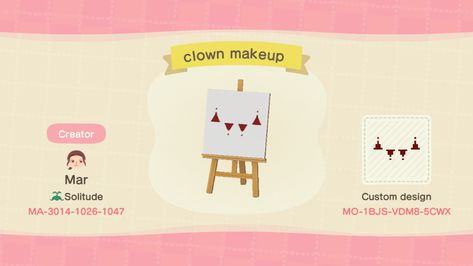 Animal Crossing Clown Face Paint, Acnh Clowncore, Halloween Acnh, Ghost Face Paint, Skeleton Face Paint, Acnh Halloween, Clown Face Paint, Video Game Outfits, Creepy Carnival