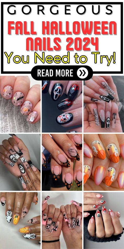 Get ready for October with fall Halloween nails 2024 featuring art and designs that are both fun and spooky. Whether you prefer short almond or short square nails, these designs come in classic Halloween colors like orange, black, and purple. Add a touch of 3D art or Mickey Mouse motifs for a unique twist, or keep it simple with neutral tones and chic designs. These nails are perfect for those who want to embrace the Halloween spirit in style. Spooky Halloween Nails Square, Spooky Nails 2024, Unique Halloween Nails, Fall Halloween Nails, Sparkle Nail Designs, Monster Nails, Vampire Nails, Halloween Nail Ideas, Best Pumpkin Patches