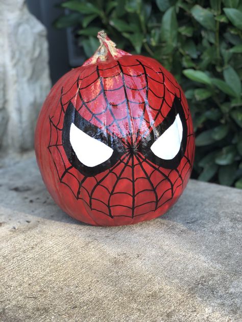 Spiderman Painted Pumpkin, Miles Morales Pumpkin Painting, Pumpkin Decorating Contest 2023, Pumpkin Painting Ideas Boys, Pumpkin Painting Ideas Spiderman, Small Pumpkin Painting Ideas Creative, Spider Man Pumpkin Painting, Pumpkin Designs Painted Easy, Sonic Pumpkin Painting