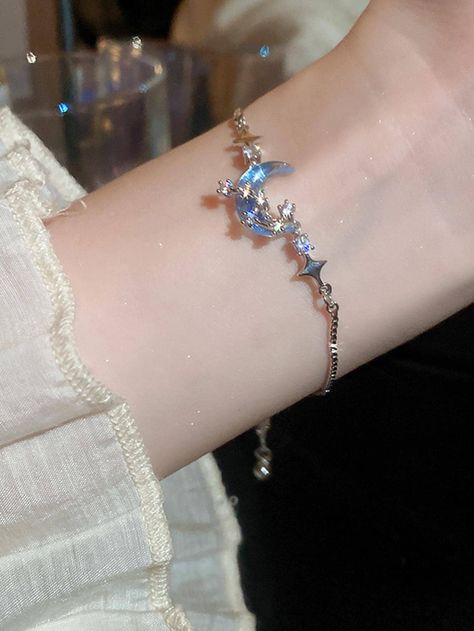 Rhinestone Moon & Star Decor Bracelet | SHEIN Dragon Goddess, Ethereal Jewelry, Star Decor, Goddess Jewelry, Bridesmaid Gifts Jewelry, Star Decorations, Star Bracelet, Fancy Jewelry, Silver Moon