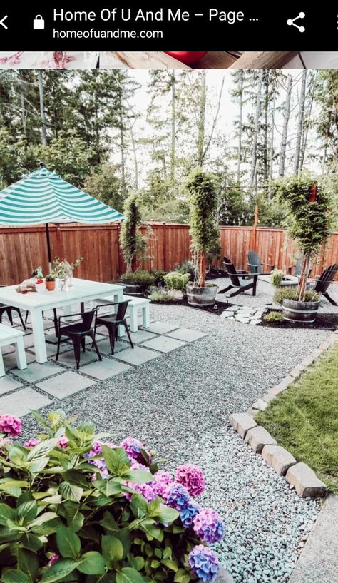 Backyard Pea Gravel Patio, Desertscape Backyard, Backyard Xeriscape Ideas, Gravel And Paver Patio, Grassless Backyard Ideas, Pea Gravel Patio Ideas, Garden Remodel, Grass Backyard, Backyard Getaway