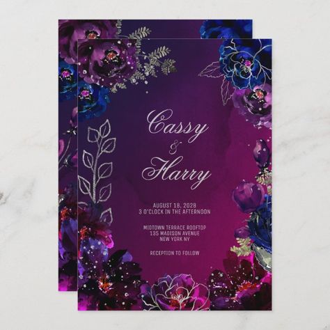 Amethyst Sapphire Ombre Jewel Tone Wedding Invitation | Zazzle Blue Jewel Tone Wedding, Jewel Tone Wedding Invitations, Jewel Tones Wedding, Blue Red Wedding, Fuschia Wedding, Silver Spray, Jewel Tone Wedding, Purple Burgundy, Red Peonies