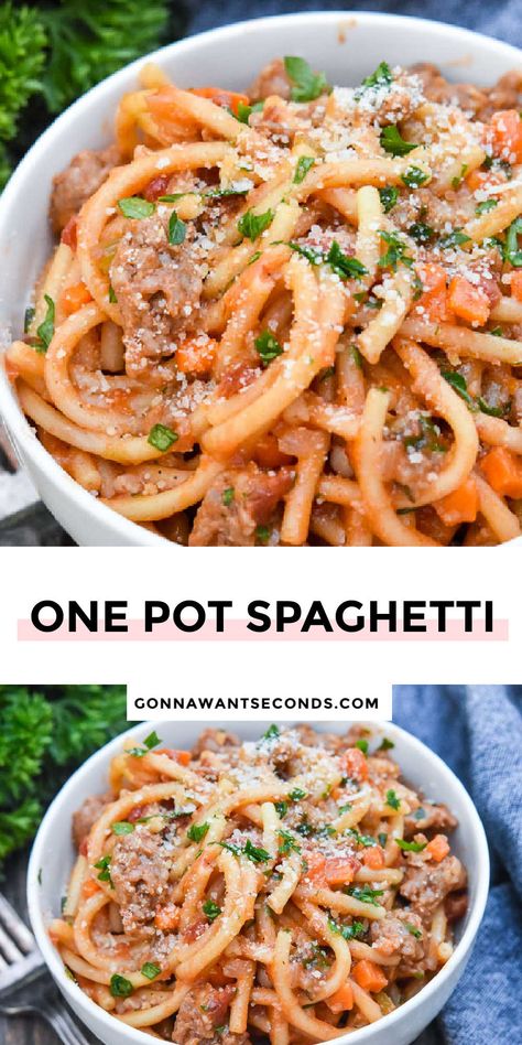 One Pot Spaghetti Recipe, Skillet Suppers, Roasted Shallots, Spaghetti Ingredients, One Pot Spaghetti, Pizza Salad, Favorite Casseroles, Crock Pot Desserts, Spaghetti Recipe