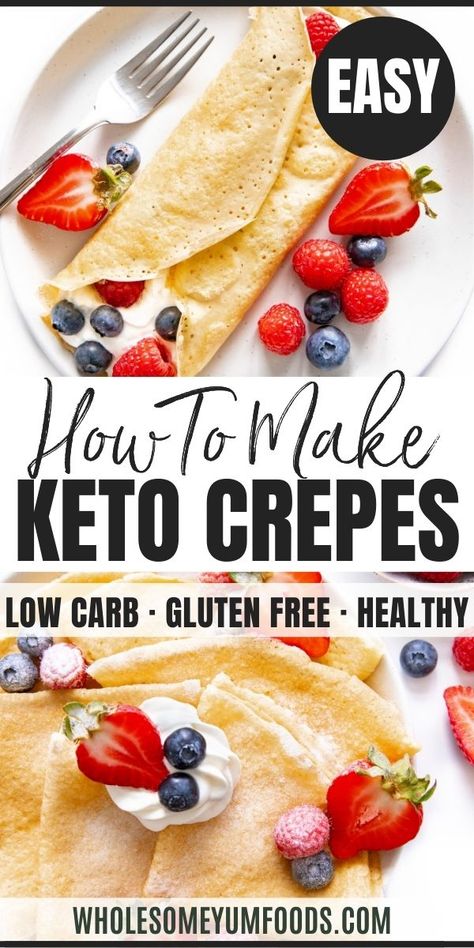 The best foolproof keto crepes recipe! These paleo, gluten-free crepes with almond flour taste just like real ones, and they will bend, roll and fold without breaking. Options for sweet or savory! Flourless Crepes, Keto Crepes Recipe, Recipe With Mascarpone, Low Carb Crepes, Crepes Easy, Low Carb Crepe, Keto Cream Cheese Pancakes, Mascarpone Recipes, Gluten Free Crepes