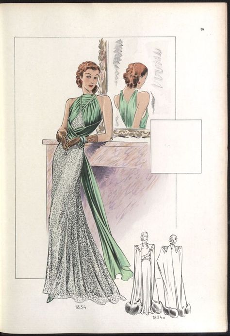 1930s Fashion Sketches, 1930 Dress, Vintage Fashion 1930s, Fashion Illustration Vintage, 30s Fashion, Vintage Dress Patterns, Illustration Fashion Design, 1930s Fashion, Vintage Gowns