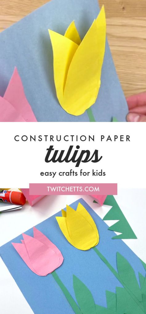 These fun construction paper tulips are the perfect craft for some spring creativity. Even with these basic supplies, you can create a paper craft that pops from the page. #twitchetts #constructionpaper #tulips Spring Creativity, Waldorf Stars, Easy Origami Rose, Construction Paper Flowers, Paper Tulips, Nature Camp, Boards Ideas, Paper Party Decorations, Construction Paper Crafts