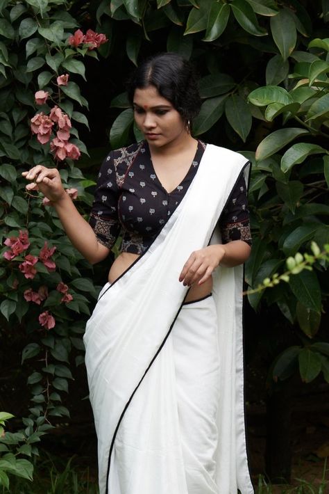 Sarees: Buy Designer Kaithari Saree Online – Page 3 – The Kaithari Project Saree Blouse Styles, Cotton Saree Blouse Designs, Tuck Dress, Cotton Saree Blouse, Kerala Saree, Set Saree, White Saree, Saree Blouse Designs Latest, Stylish Blouse Design