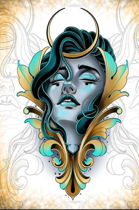 Neo Traditional Ornamental Tattoo, Neotraditional Angel Tattoo, Neo Traditional Portrait Tattoo, Neo Traditional Art Sketches, Neo Traditional Lady Face, Neo Traditional Tattoo Design Sketches, Neo Traditional Tattoo Design, Neo Traditional Tattoos, Neo Traditional Art