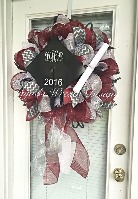 Graduation Wreath for Central High School by Jayne's Wreath Designs on fb and Instagram Graduation Wreaths For Front Door, 3d Wreath, Graduation Wreath, Senior Party, High School Graduation Party Decorations, Senior Graduation Party, High School Graduation Cap, Graduation Party High, Graduation Tables