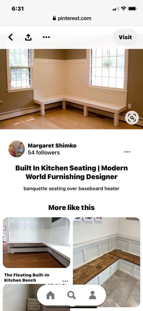 Breakfast Nook Over Baseboard Heater, Bench Over Baseboard Heater, Built In Kitchen Seating, Bench Kitchen Seating, Built In Kitchen Bench, Diy Banquette Seating, Built In Breakfast Nook, Diy Banquette, Kitchen Booth