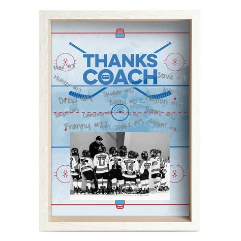 PRICES MAY VARY. LEAVE YOUR MARK! This hockey coach frame is the perfect gift for the awesome hockey coach in your life! This popular hockey design features a smooth glass front so your team can sign their names and leave personal messages for your coach. PERFECT FOR HOME AND OFFICE! The shadow box like frame is self standing so that it can be displayed on a tabletop or shelf. Each 3D frame also features a hanging back so that it can be displayed on the wall of your coach’s home or office as wel Coach End Of Season Gift, Gifts For Hockey Coach, End Of Season Hockey Gifts Kids, Hockey Coaches Gift Ideas, Hockey Manager Gift Ideas, Hockey Gifts For Team, Hockey Team Gift Ideas, Hockey Tournament Ideas, Hockey Coach Gift Ideas