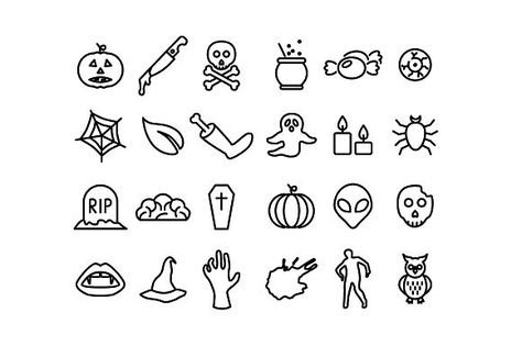 HALLOWEEN - vector line icons. Icons Halloween Things To Draw, Stick Poke Tattoo, Sticker Box, Evil Tattoos, Stick N Poke Tattoo, Inspiration Tattoo, Tattoos Geometric, Spooky Tattoos, Halloween Tattoo