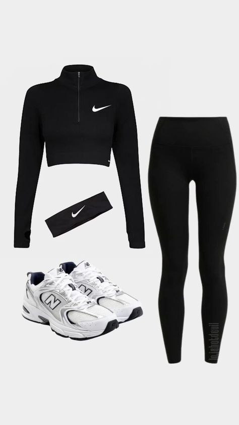 Gym Black Outfit, Kpop Workout Outfit, Gym Outfits For Black Women, Nike Gym Outfit Women, Nike Girl Aesthetic, Trainer Outfit Women, Athletic Wear Aesthetic, Outfit Ideas Sport, Nike Workout Outfits