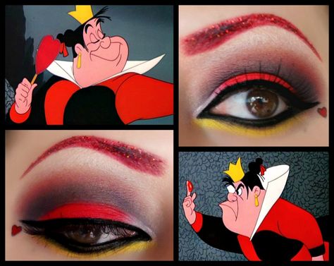 Queen Of Hearts Eye Makeup, King Of Hearts Makeup, Queen Of Hearts Inspired Makeup, Queen Of Hearts Makeup Simple, Queen Of Hearts Hairstyles, Queen Of Hearts Makeup Halloween, Queen Of Hearts Disneybound, Queen Of Hearts Hair, Haunted House Makeup