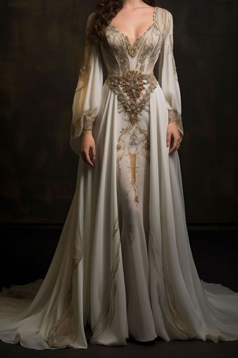 Medieval Fantasy Dress Princesses, Fairytale Dress Medieval, Etheral Dress, Flowy Princess Dress, Clothing Concept Art, Mystical Dresses, Medieval Ball Gown, Fantasy Dress Aesthetic, Fantasy Dress Princesses