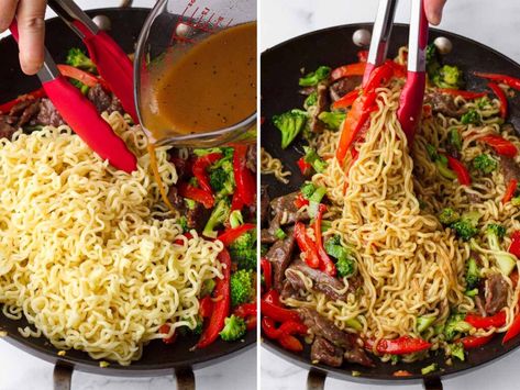 This Ramen Stir Fry with beef and broccoli is the perfect quick meal! This ramen stir fry recipe comes together in just 30 minutes or less. It's such a versatile dish, and you can swap any protein of veggies to taste. Stir Fry With Beef, Ramen Noodle Stir Fry, Ramen Stir Fry, Noodle Stir Fry, Beef And Broccoli, Stir Fry Recipe, Ramen Noodle, Broccoli Beef, Quick Meal