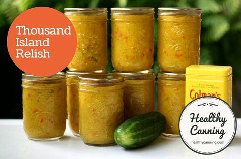 Thousand Island Relish - Healthy Canning Healthy Canning, Blackberry Jam Recipes, Pickling Salt, Canning Food Preservation, Thousand Island, Thousand Island Dressing, Relish Recipes, Liquid Stevia, Stewed Tomatoes