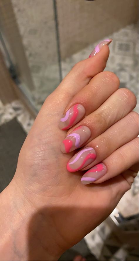 Valentines Day Nails Swirl, Nails Acrylic Pink And White, Valentine's Day Nail Designs Short, Nail Designs Short Nails, Valentines Nails Acrylic, Nails Acrylic Pink, Nail Designs Short, Nails Swirl, Nail Videos