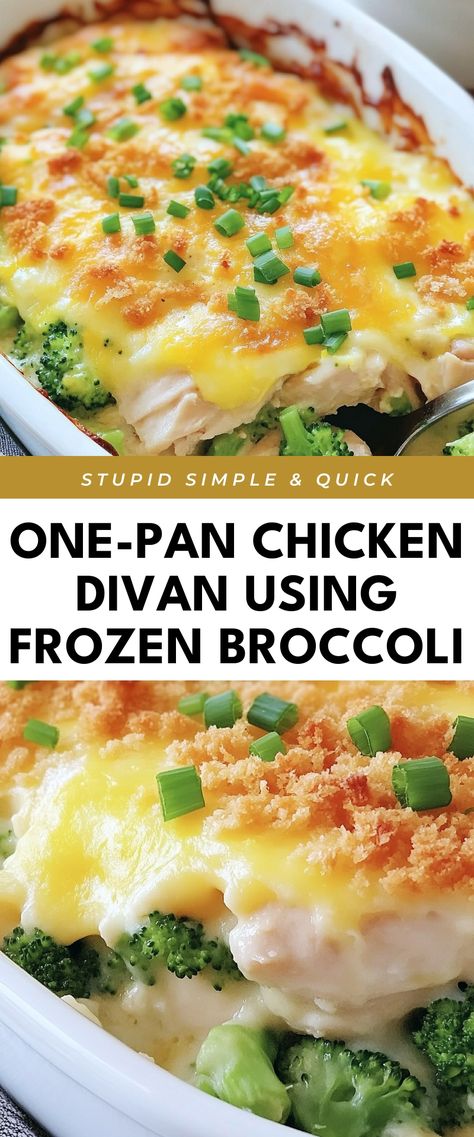 Image for One-Pan Chicken Divan Using Frozen Broccoli Chicken And Broccoli Recipes, Chicken Divan, One Pan Chicken, Chicken And Broccoli, Tasty Dinner, Frozen Broccoli, Savory Chicken, Quick Chicken, Broccoli Recipes