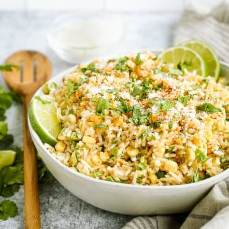 Esquites-Inspired Mexican Street Corn & Rice Bowls Mexican Street Corn Rice, Corn And Rice, Corn Rice, Food And Nutrition, Mexican Street Corn, Street Corn, Roasted Corn, Mexican Street, Health Dinner Recipes