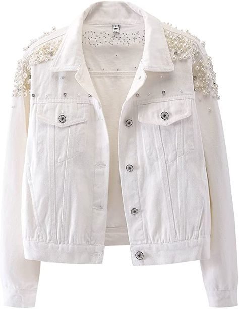 Short Denim Jacket, Jeans Coat, Custom Denim Jacket, Pearl Beading, Wedding Jacket, White Denim Jacket, Custom Denim, Short Denim, Oversized Denim Jacket