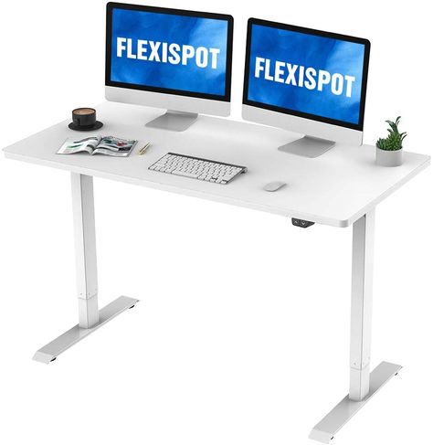 Amazon.com: Flexispot 55 x 28 Inches Electric Stand Up Desk Workstation, Whole-Piece Desk Board Home Office Computer Standing Table Height Adjustable Desk (White Frame + 55" White Top): Kitchen & Dining White Desk Setup, Electric Desk, Long Desk, Electric Standing Desk, White Desk, Adjustable Height Standing Desk, Stand Up Desk, Adjustable Standing Desk, Sit Stand Desk