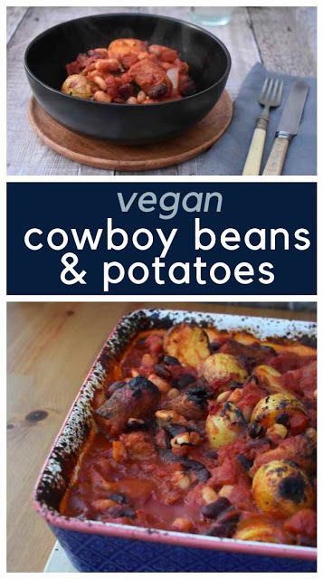 Vegan Cowboy Beans & Potato Bake - Tinned Tomatoes Slow Cooker Beans, Vegan Crockpot, Cowboy Beans, Vegan Slow Cooker, Vegan Stew, Potato Bake, Real Family, Vegetarian Dinners, Vegetarian Recipes Easy