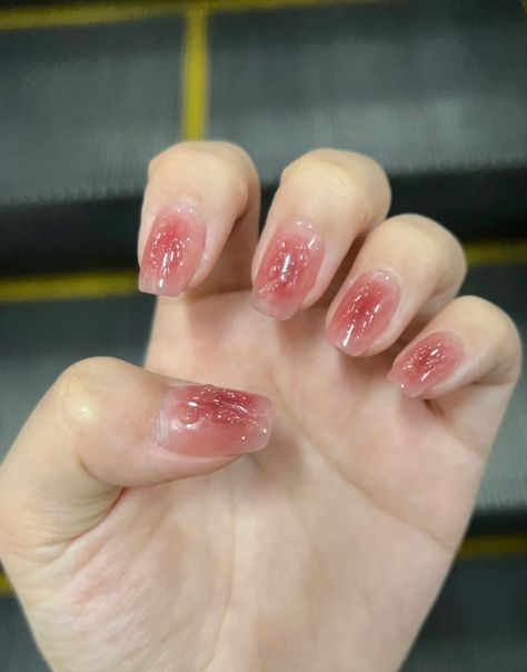 Korean Glass Nails Short, Korean Nails Jelly, Jelly Nails Aesthetic, Korean Glass Nails, Korean Jelly Nails, Design Summer Nails, Summer Nails Ideas, Makeup Nails Art, Asian Nails