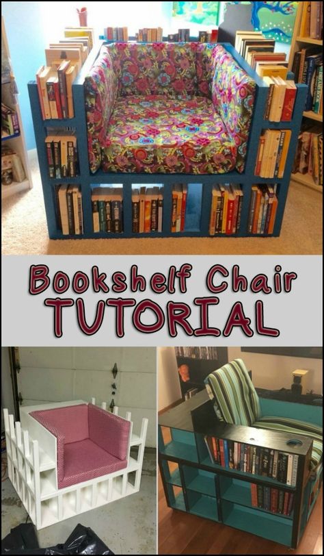 A DIY project for the bookworms! Do you know someone who would love this furniture idea? Bookshelf Chair, Modular Furniture System, Upcycled Items, Bookcase Diy, Bookshelves Diy, Diy Chair, Modular Furniture, Diy Pallet Projects, Pallet Furniture