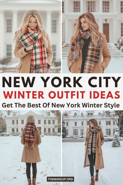 Trendy New York Winter Outfits ❄️ | Stylish Layers for Cold Days New York City Outfits Christmas, Upstate New York Aesthetic Outfit, Winter New York Fashion, December In Nyc Outfits, Outfits To Wear In New York, Nyc Winter Fashion 2024, Winter Outfits In New York City, December In New York City Outfits, What To Wear In New York In December